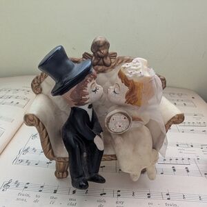 Vintage 70s Cake Topper Wedding Charming Bride and Groom Figurine